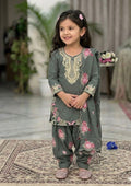 Evanik Grey Designer Party Wear Heavy Natural Crep Kids Patiala Set | Grocsy
