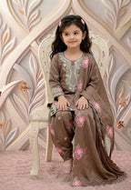 Evanik Brown Designer Party Wear Heavy Natural Crep Kids Patiala Set | Grocsy