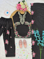 Evanik Black Designer Party Wear Heavy Natural Crep Kids Patiala Set | Grocsy