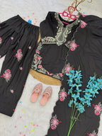 Evanik Black Designer Party Wear Heavy Natural Crep Kids Patiala Set | Grocsy