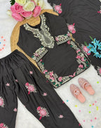 Evanik Black Designer Party Wear Heavy Natural Crep Kids Patiala Set | Grocsy