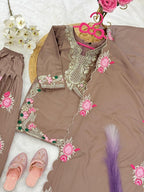 Evanik Brown Designer Party Wear Heavy Natural Crep Kids Patiala Set | Grocsy
