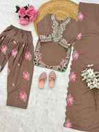 Evanik Brown Designer Party Wear Heavy Natural Crep Kids Patiala Set | Grocsy