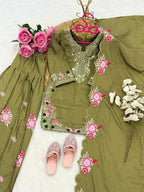 Evanik Green Designer Party Wear Heavy Natural Crep Kids Patiala Set | Grocsy