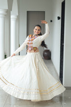 Evanik Navratri Off White Kora Cotton With Kutchi Work Stitched Lehenga Choli | Grocsy