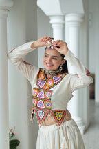 Evanik Navratri Off White Kora Cotton With Kutchi Work Stitched Lehenga Choli | Grocsy