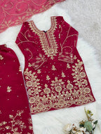 Evanik Pink Designer Wedding Embroidered Work Kids Palazzo Set | Grocsy