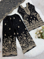 Evanik Black Designer Wedding Embroidered Work Kids Palazzo Set | Grocsy