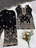 Evanik Black Designer Wedding Embroidered Work Kids Palazzo Set | Grocsy