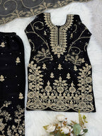 Evanik Black Designer Wedding Embroidered Work Kids Palazzo Set | Grocsy