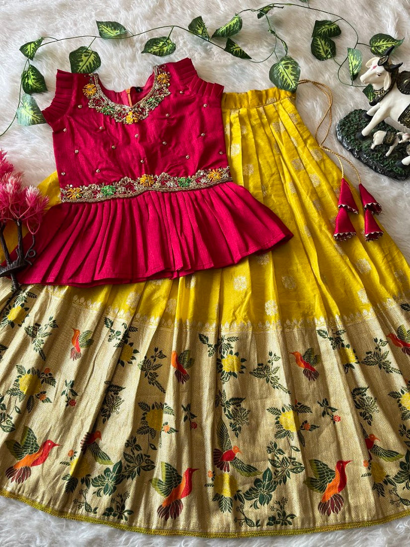 Evanik Red Soft Khadi Georgette With Beutifull Handwork Kids Lehenga Choli | Grocsy