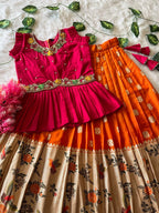 Evanik Pink Soft Khadi Georgette With Beutifull Handwork Kids Lehenga Choli | Grocsy