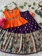 Evanik Orange Soft Khadi Georgette With Beutifull Handwork Kids Lehenga Choli | Grocsy