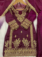 Evanik Purple Designer Party Wear Heavy Silk Kids Top Pant & Dupatta Set | Grocsy