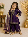 Evanik Purple Embroidered Sequence Work Fendy Silk Kids Kurta Set | Grocsy