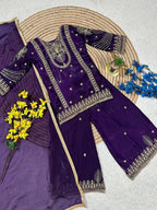 Evanik Purple Embroidered Sequence Work Fendy Silk Kids Kurta Set | Grocsy