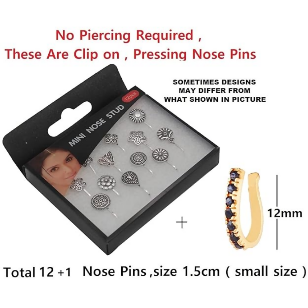 Thanu's Craft Oxidised Nose Pin Ring Studs Black Metal Germam silver Nosepin for Women | Grocsy