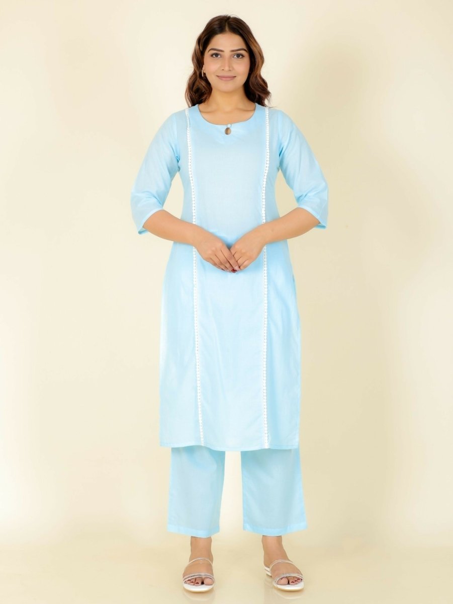 Aramya Panelled Soft Cotton Solid Women's Kurta - Blue | Grocsy