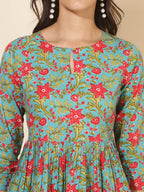 Janasya Women's Blue Cotton Printed Casual Peplum Co-ords | Grocsy