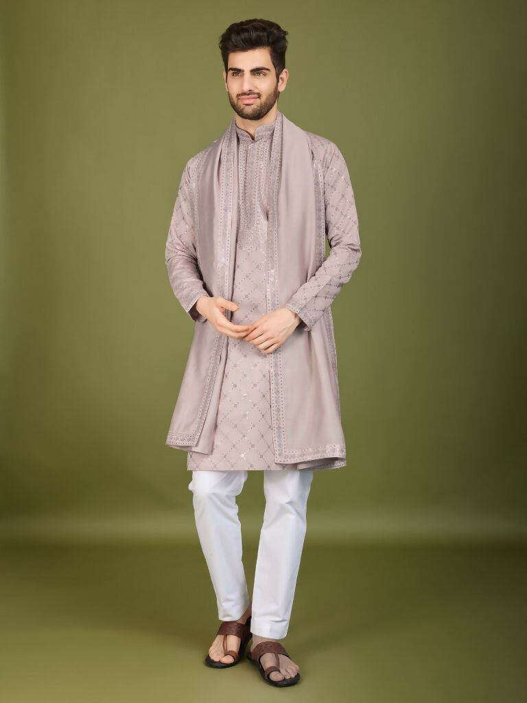 Vastranavya Ivory Exclusive Festival Wear Viscose Silk Thread with Sequence Embroidered Work Kurta with Dupatta | Grocsy