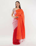 Exclusive Collection Beautiful Khadi Cotton Orange Light Pink Red Handloom Saree | Grocsy