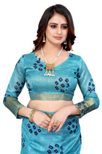 Vamika Ethnic Fire Navy Jari Border Linen Saree | Grocsy