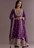 Teeya Creation Wine Color Chinon Silk Embroidery Work Wedding Wear Gown | Grocsy