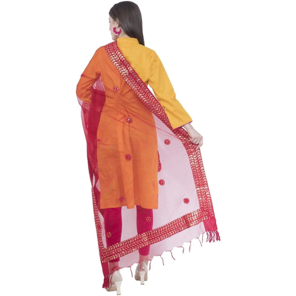A R Silk Women's Gotta Patti Embroidery Orgenza Cotton Mehroon Dupattas and Chunnis | Grocsy