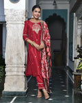 Vaasva Women's Silk Emboidered Solid Pant Set & Digital Printed Dupatta | Grocsy