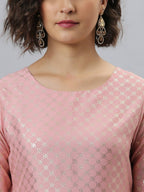 Janasya Women Mauve Woven Design Kurta with Trousers | Grocsy