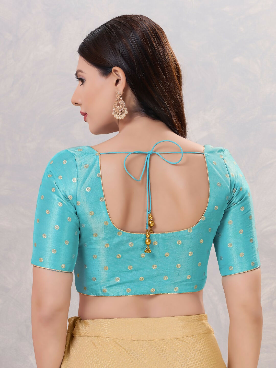 Joban Fashion Women Silk Light-Blue Stitched Blouse | Grocsy