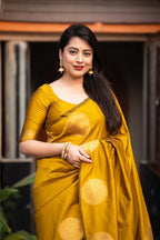 Mustard Silk Woven Saree with Unstitched Blouse - Hiral Fashion | Grocsy