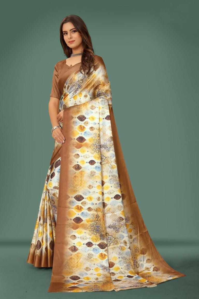 Aayaa Designer Printed Satin Saree - Multi Color | Grocsy