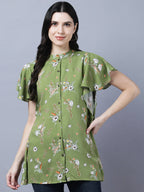 Myshka Stylish Green Viscose Short Sleeve Women's Top | Grocsy