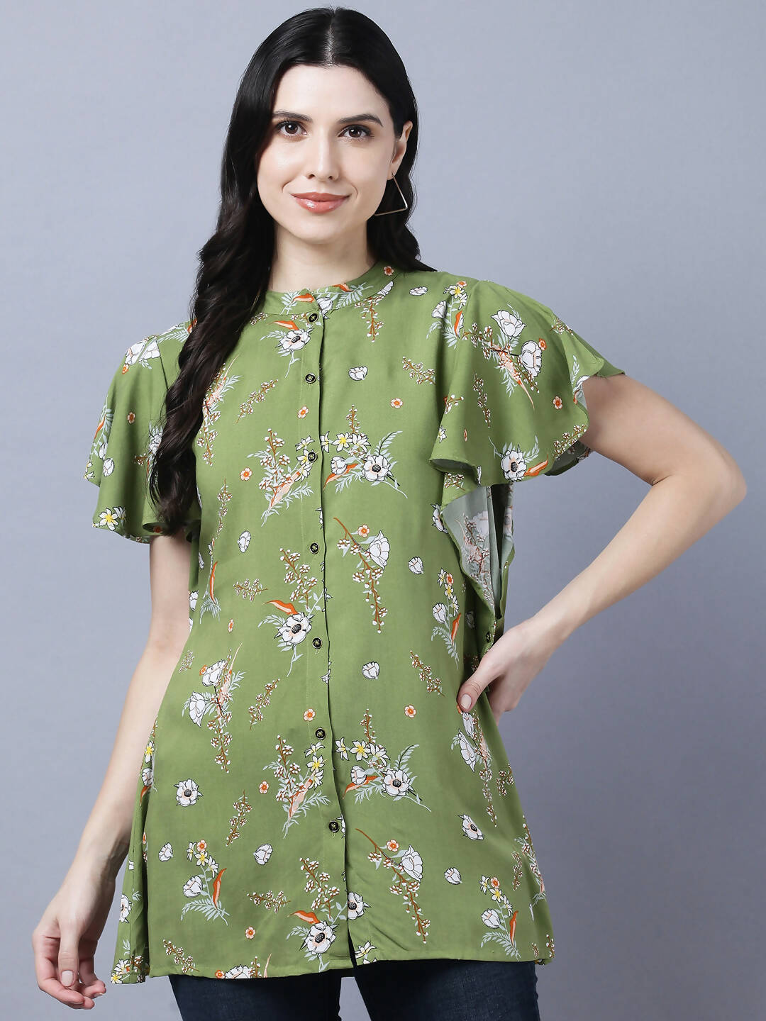 Myshka Stylish Green Viscose Short Sleeve Women's Top | Grocsy