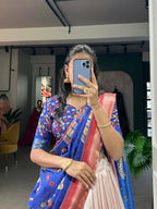Vastranavya Kalamkari Print With Weaving Border Lehenga with Unstitched Blouse - Red | Grocsy