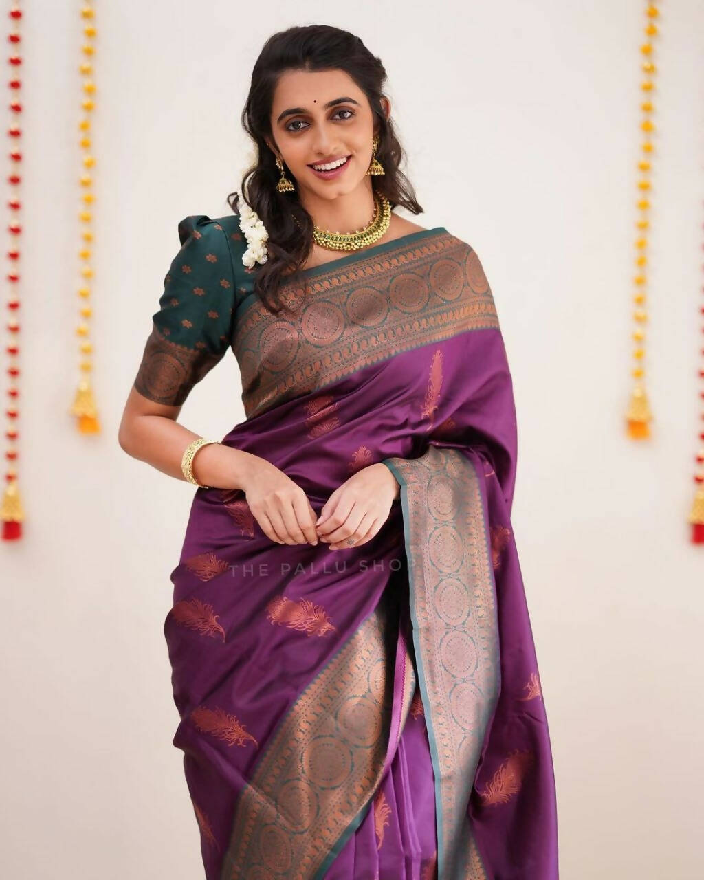 DEIANA'S Beautiful Designer Golden zari Soft Lichi Silk Saree - Purple | Grocsy