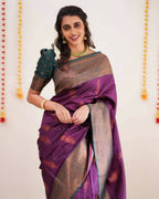DEIANA'S Beautiful Designer Golden zari Soft Lichi Silk Saree - Purple | Grocsy