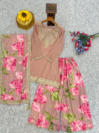 Evanik Women Pink Chinon Silk Zari Embroidered Sequins Sharara Suit | Grocsy