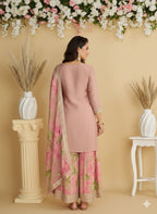 Evanik Women Pink Chinon Silk Zari Embroidered Sequins Sharara Suit | Grocsy