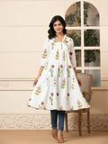 Yufta Pink & White Cotton Floral Print Aline Kurta | Grocsy