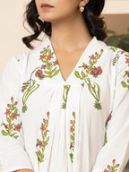 Yufta Pink & White Cotton Floral Print Aline Kurta | Grocsy