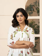 Yufta Pink & White Cotton Floral Print Aline Kurta | Grocsy