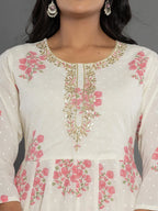 Yufta Pink & White Gota_Patti Cotton Anarkali Kurta Dupatta Pant Set | Grocsy