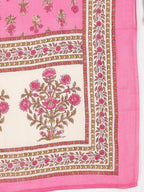 Yufta Pink And Beige Pure Cotton Floral Sequins Work Kurta Dupatta Set | Grocsy