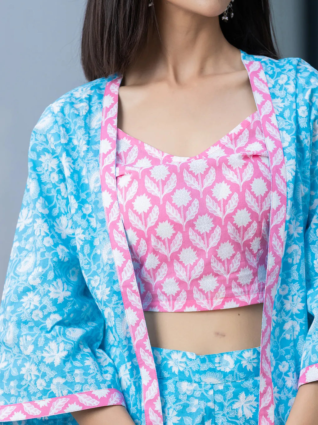 Yufta Pink & Blue Co Ord Set Add Jacket | Grocsy