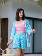 Yufta Pink & Blue Co Ord Set Add Jacket | Grocsy