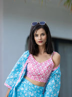 Yufta Pink & Blue Co Ord Set Add Jacket | Grocsy