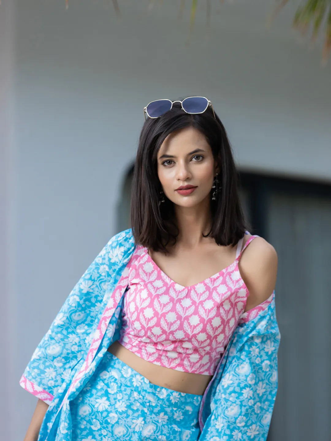 Yufta Pink & Blue Co Ord Set Add Jacket | Grocsy