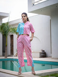 Yufta Pink And Blue Crop Top And Trouser Co Ord Set | Grocsy